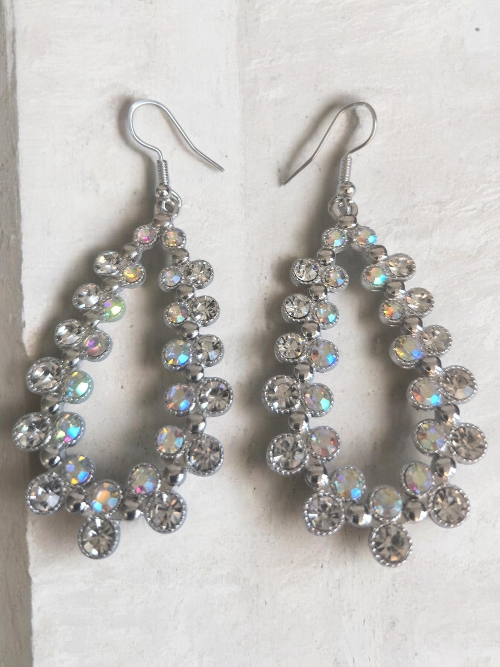 Crystal Teardrop Dangle Earrings - Silver